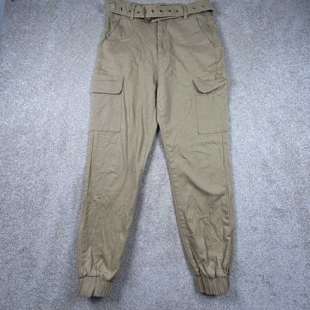 Almost Famous Khaki Tan Cargo Jogger Pants‎ with Belted Waist Size Medium